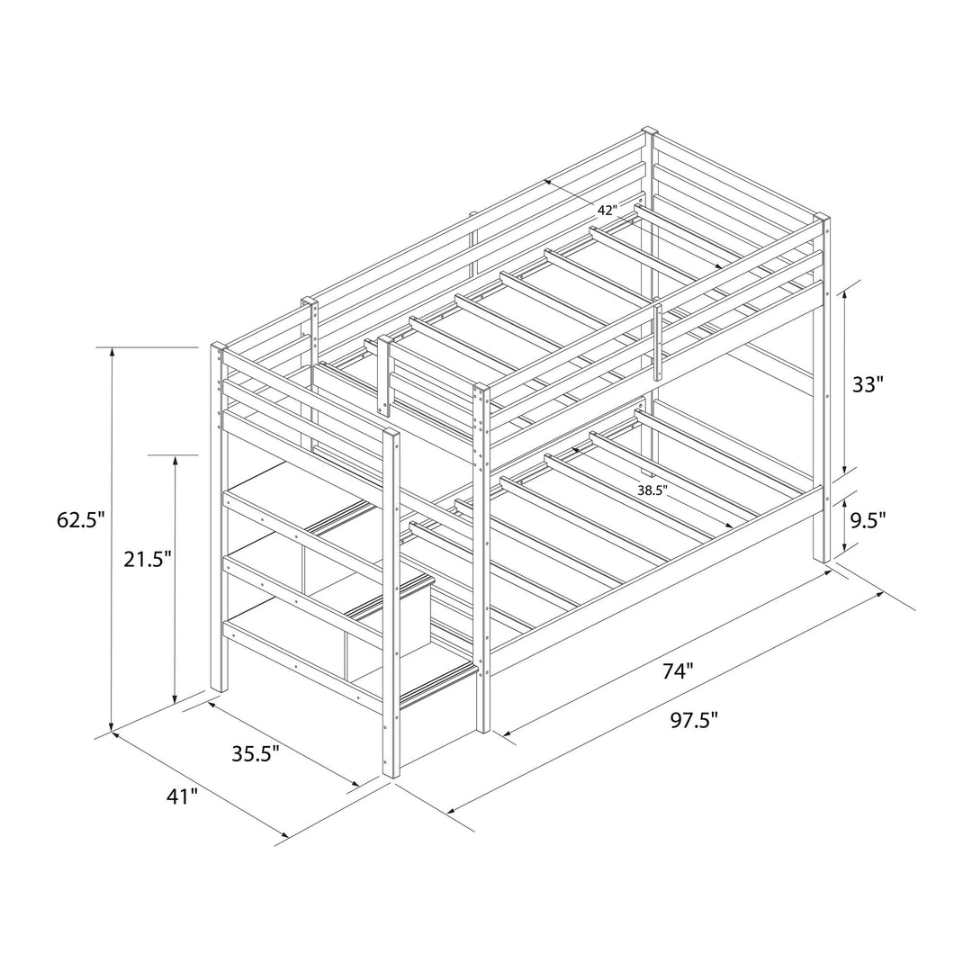 Zaire Wood Bunk Bed with Stairs and Shelves - White - Twin-Over-Twin