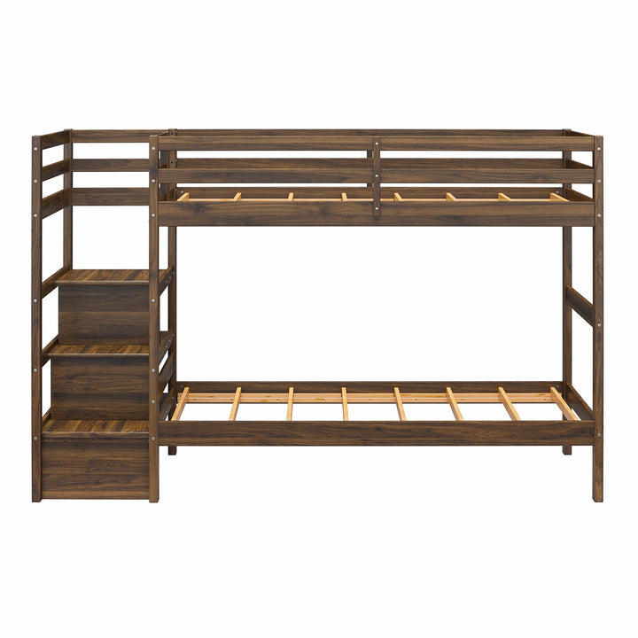 Zaire Wood Bunk Bed with Stairs and Shelves - Mocha Espresso - Twin-Over-Twin