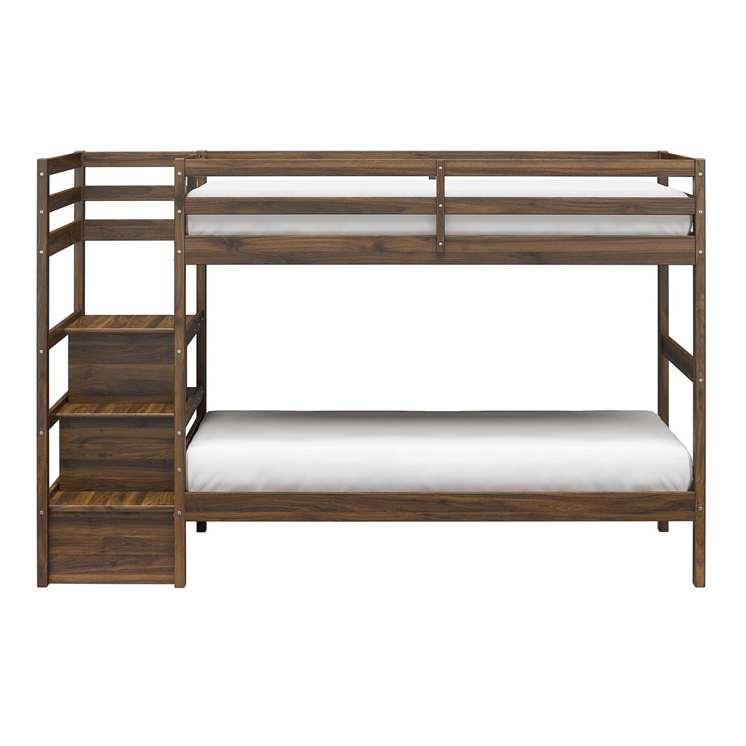 Zaire Wood Bunk Bed with Stairs and Shelves - Mocha Espresso - Twin-Over-Twin