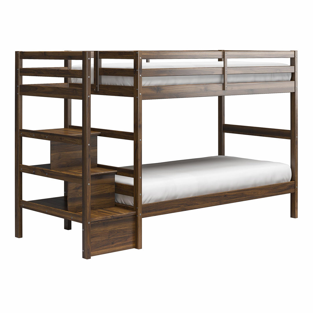 Zaire Wood Bunk Bed with Stairs and Shelves - Mocha Espresso - Twin-Over-Twin