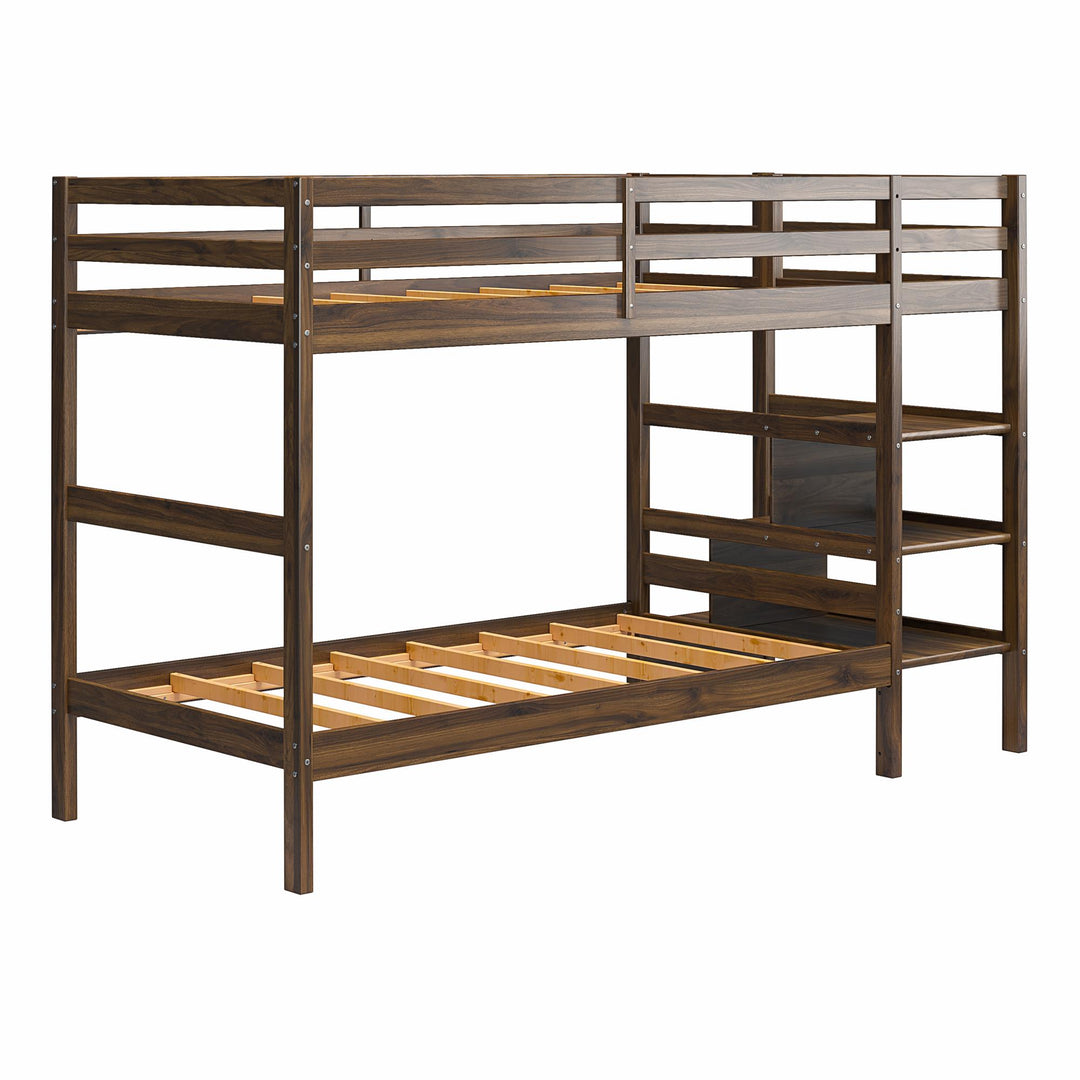 Zaire Wood Bunk Bed with Stairs and Shelves - Mocha Espresso - Twin-Over-Twin