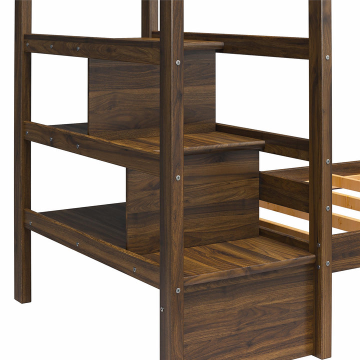 Zaire Wood Bunk Bed with Stairs and Shelves - Mocha Espresso - Twin-Over-Twin