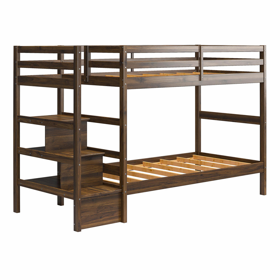 Zaire Wood Bunk Bed with Stairs and Shelves - Mocha Espresso - Twin-Over-Twin