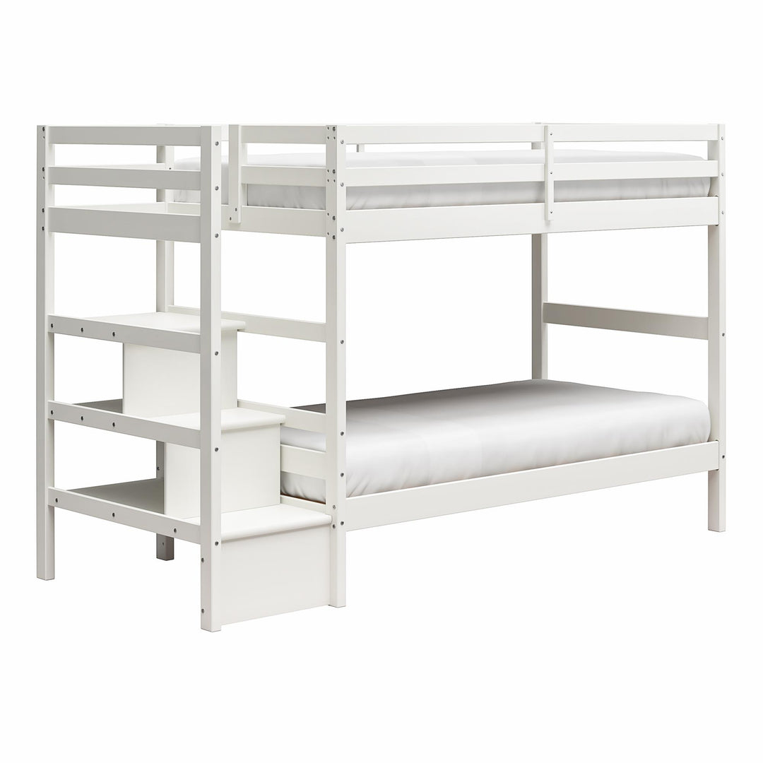 Zaire Wood Bunk Bed with Stairs and Shelves - White - Twin-Over-Twin