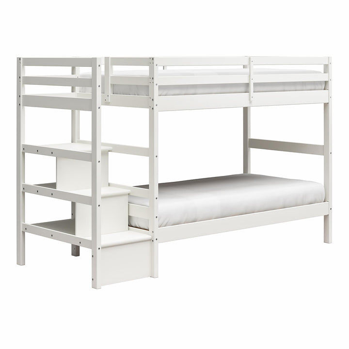 Zaire Wood Bunk Bed with Stairs and Shelves - White - Twin-Over-Twin