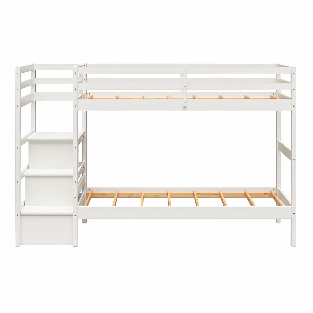 Zaire Wood Bunk Bed with Stairs and Shelves - White - Twin-Over-Twin