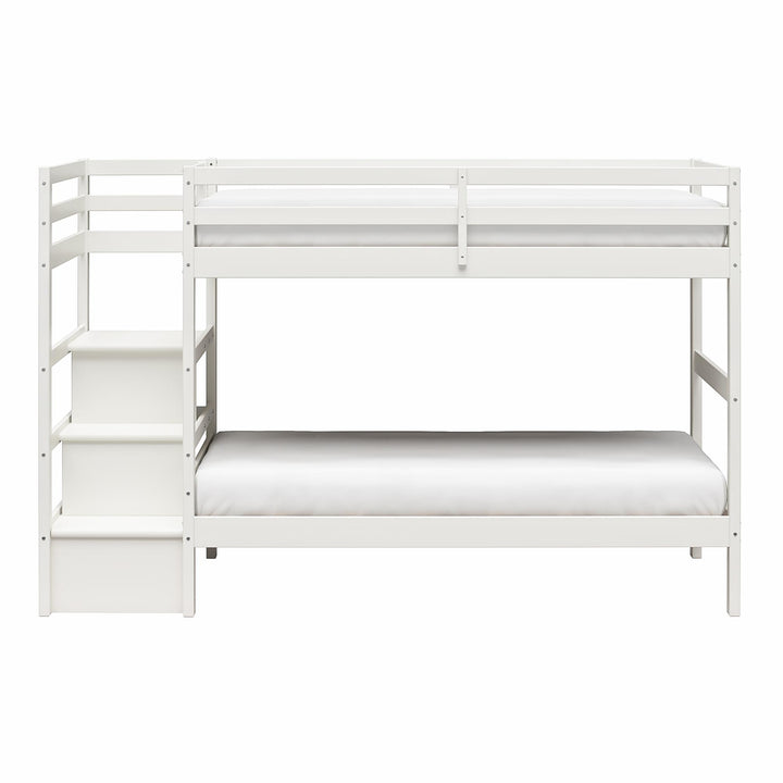 Zaire Wood Bunk Bed with Stairs and Shelves - White - Twin-Over-Twin