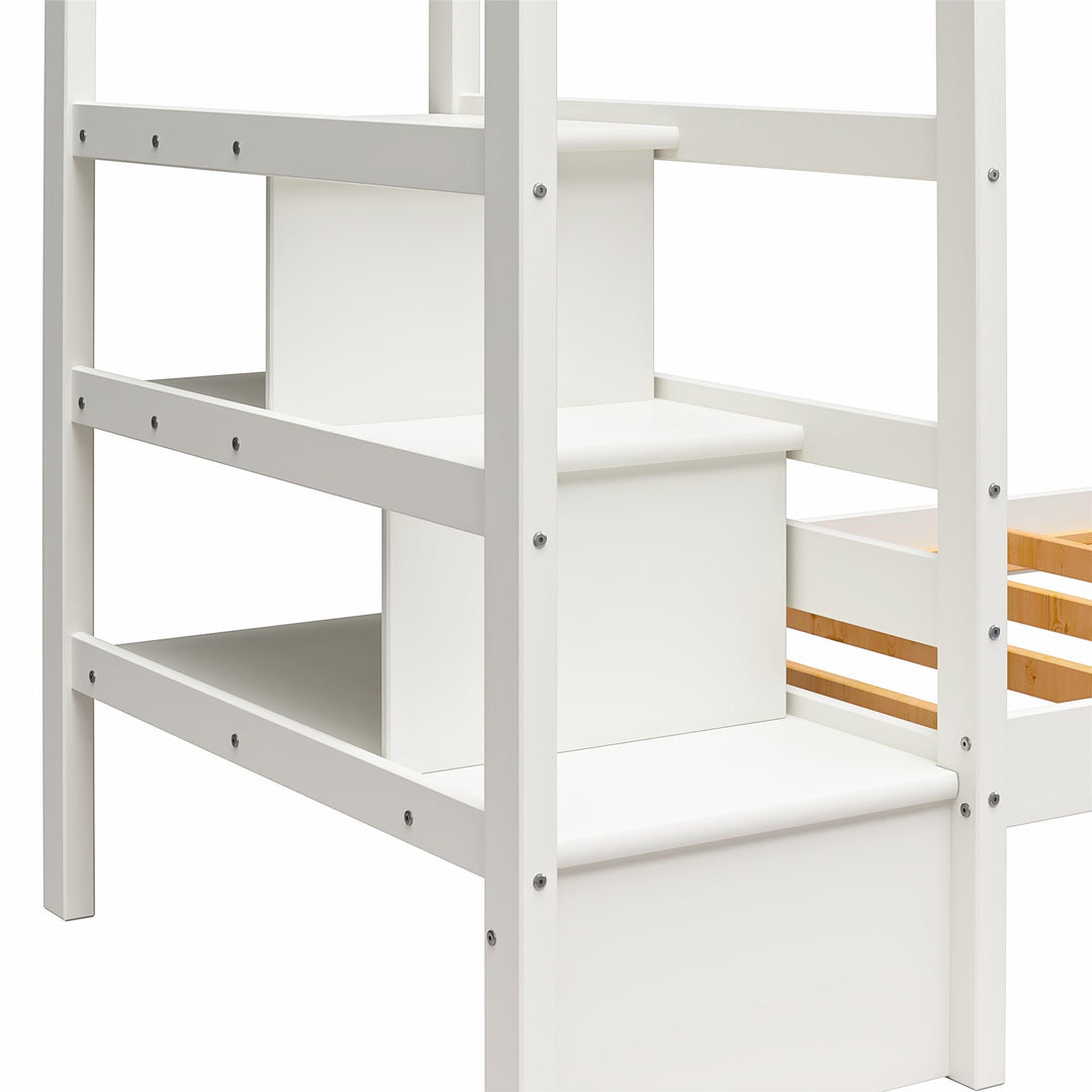 Zaire Wood Bunk Bed with Stairs and Shelves - White - Twin-Over-Twin