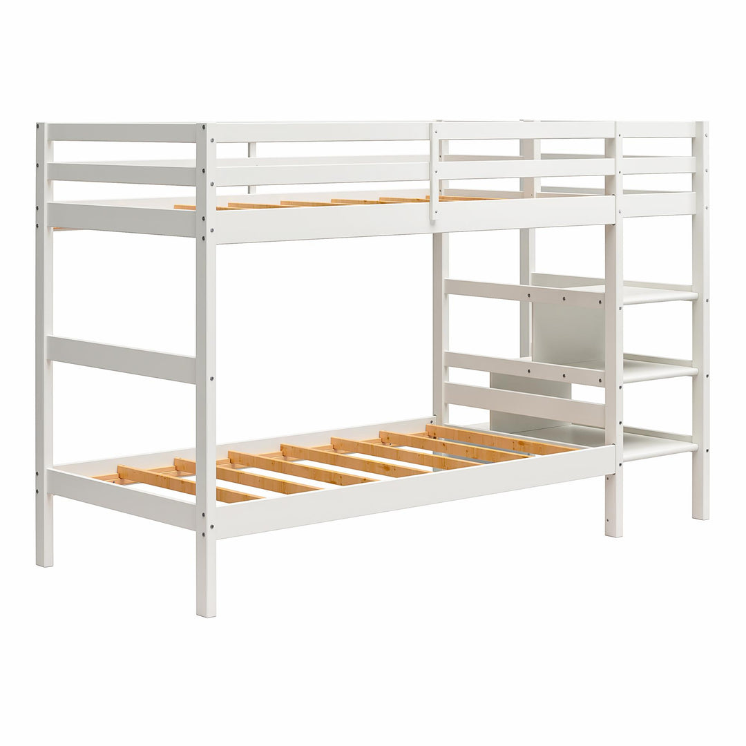 Zaire Wood Bunk Bed with Stairs and Shelves - White - Twin-Over-Twin