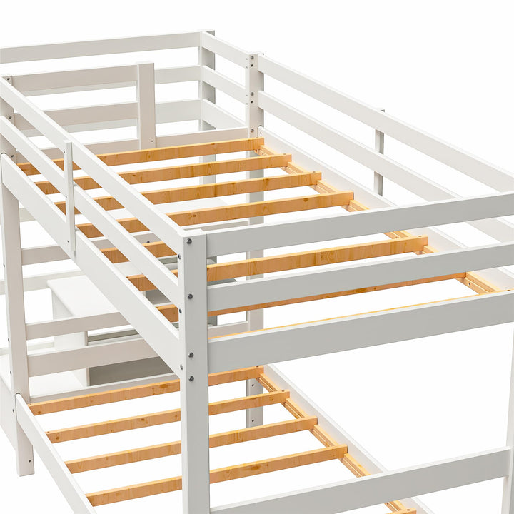 Zaire Wood Bunk Bed with Stairs and Shelves - White - Twin-Over-Twin