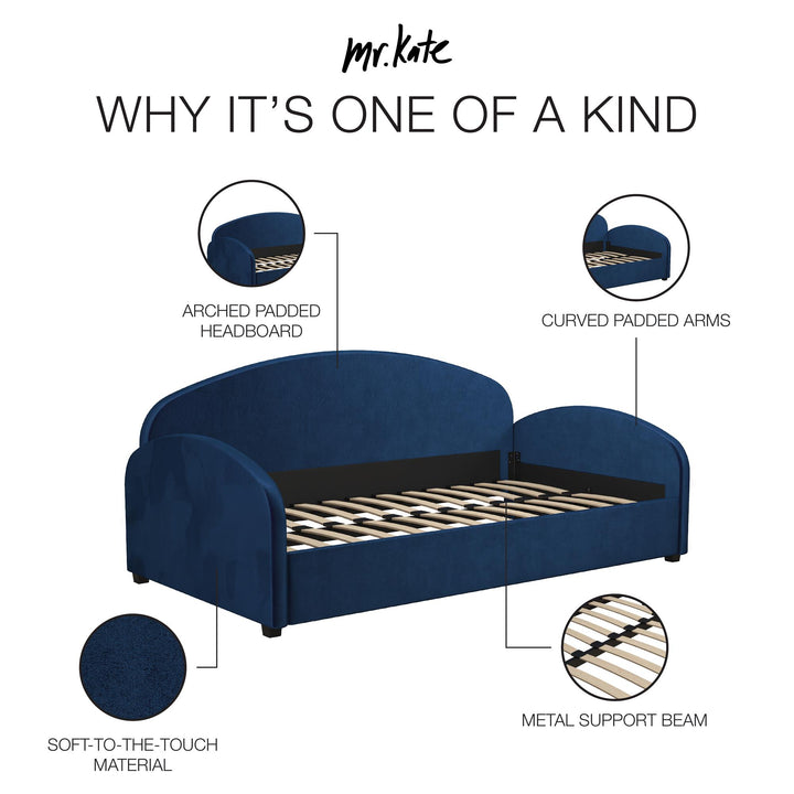 Moon Velvet Upholstered Daybed with Rounded Headboard - Blue - Twin