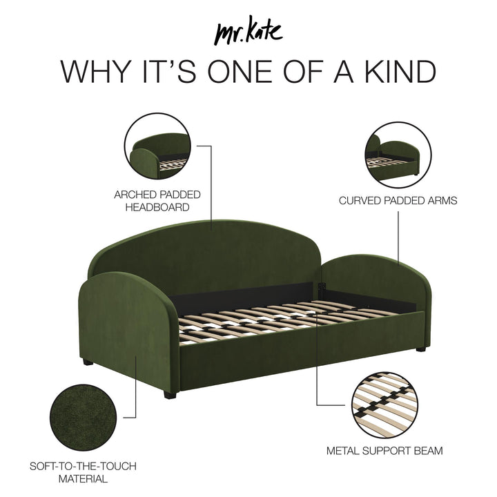 Moon Velvet Upholstered Daybed with Rounded Headboard - Olive Green - Twin