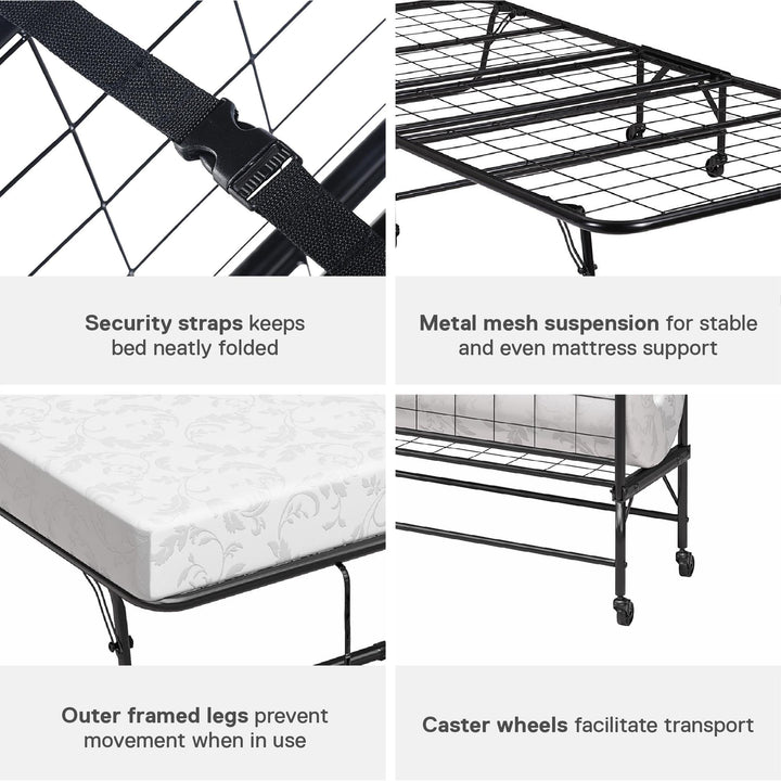 Folding Cot Guest Bed with 5 Inch Mattress - Black - Twin