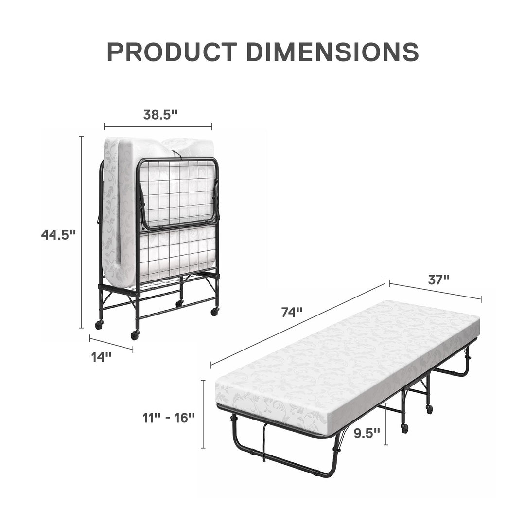 Folding Cot Guest Bed with 5 Inch Mattress - Black - Twin