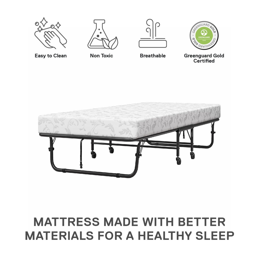 Folding Cot Guest Bed with 5 Inch Mattress - Black - Twin