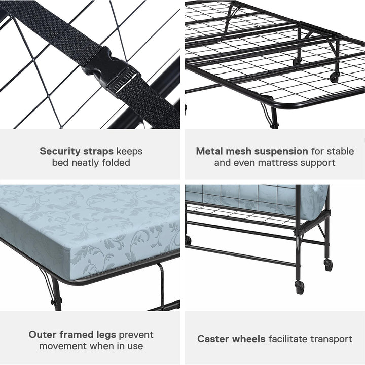 Barry Folding Cot Guest Bed with 4 Inch Mattress - Black - Twin