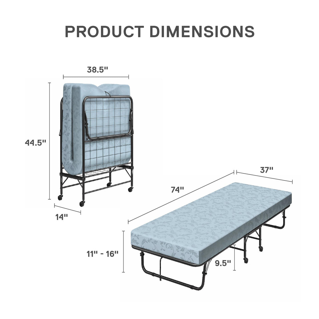 Barry Folding Cot Guest Bed with 4 Inch Mattress - Black - Twin