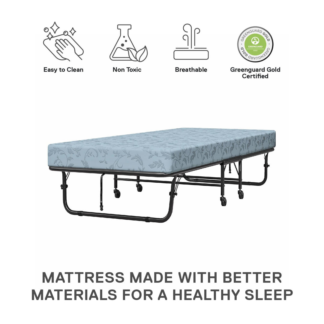 Barry Folding Cot Guest Bed with 4 Inch Mattress - Black - Twin