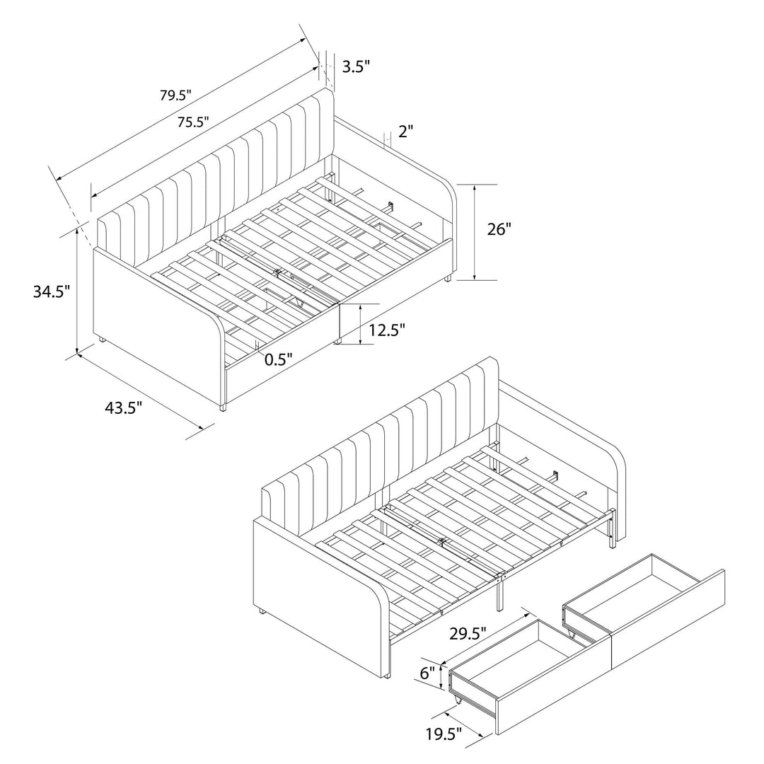 Stratford Upholstered Daybed with Storage Drawers - Cream - Twin