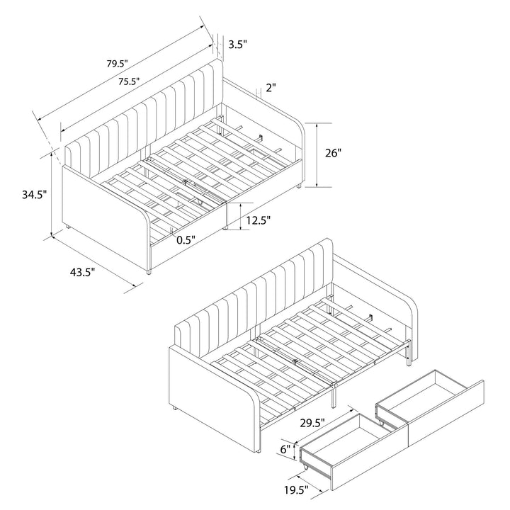 Stratford Upholstered Daybed with Storage Drawers - Cream - Twin