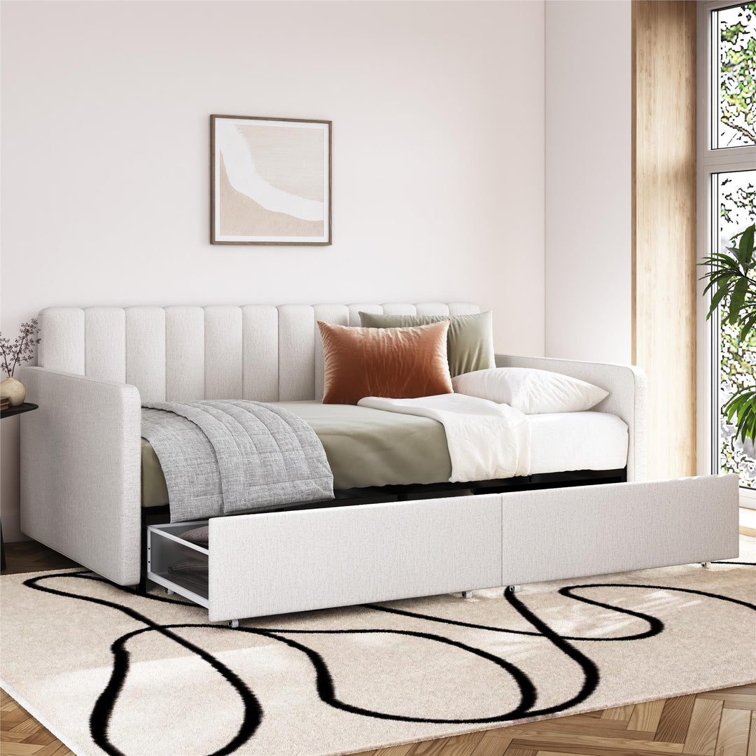 Stratford Upholstered Daybed with Storage Drawers - Cream - Twin