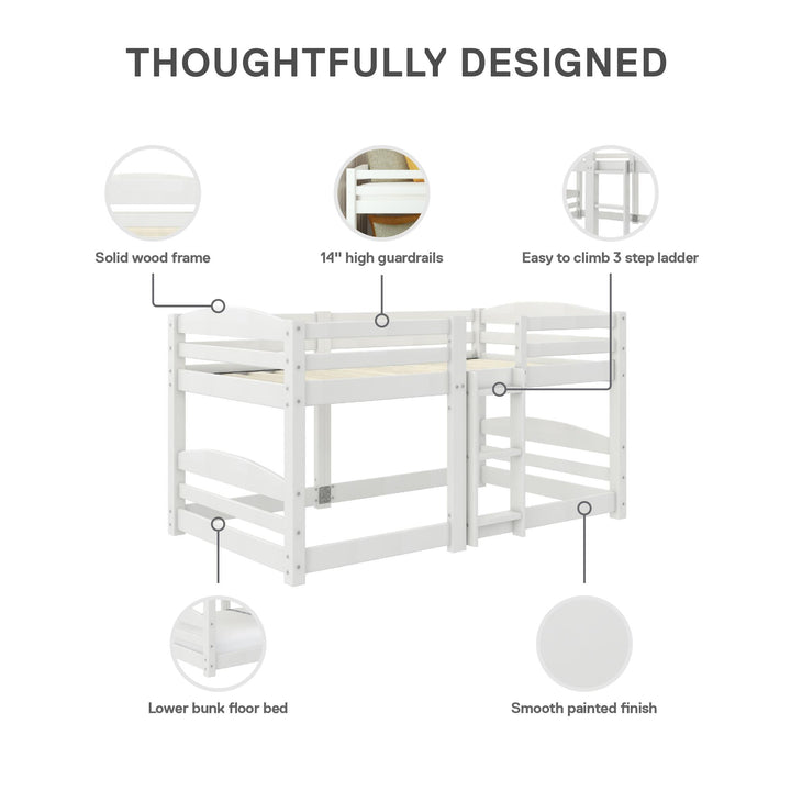 Birley Low Wood Bunk Bed with Integrated Ladder - White - Twin-Over-Twin