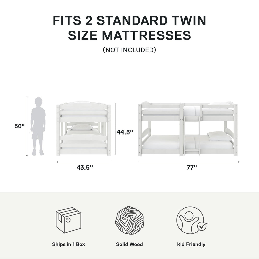 Birley Low Wood Bunk Bed with Integrated Ladder - White - Twin-Over-Twin