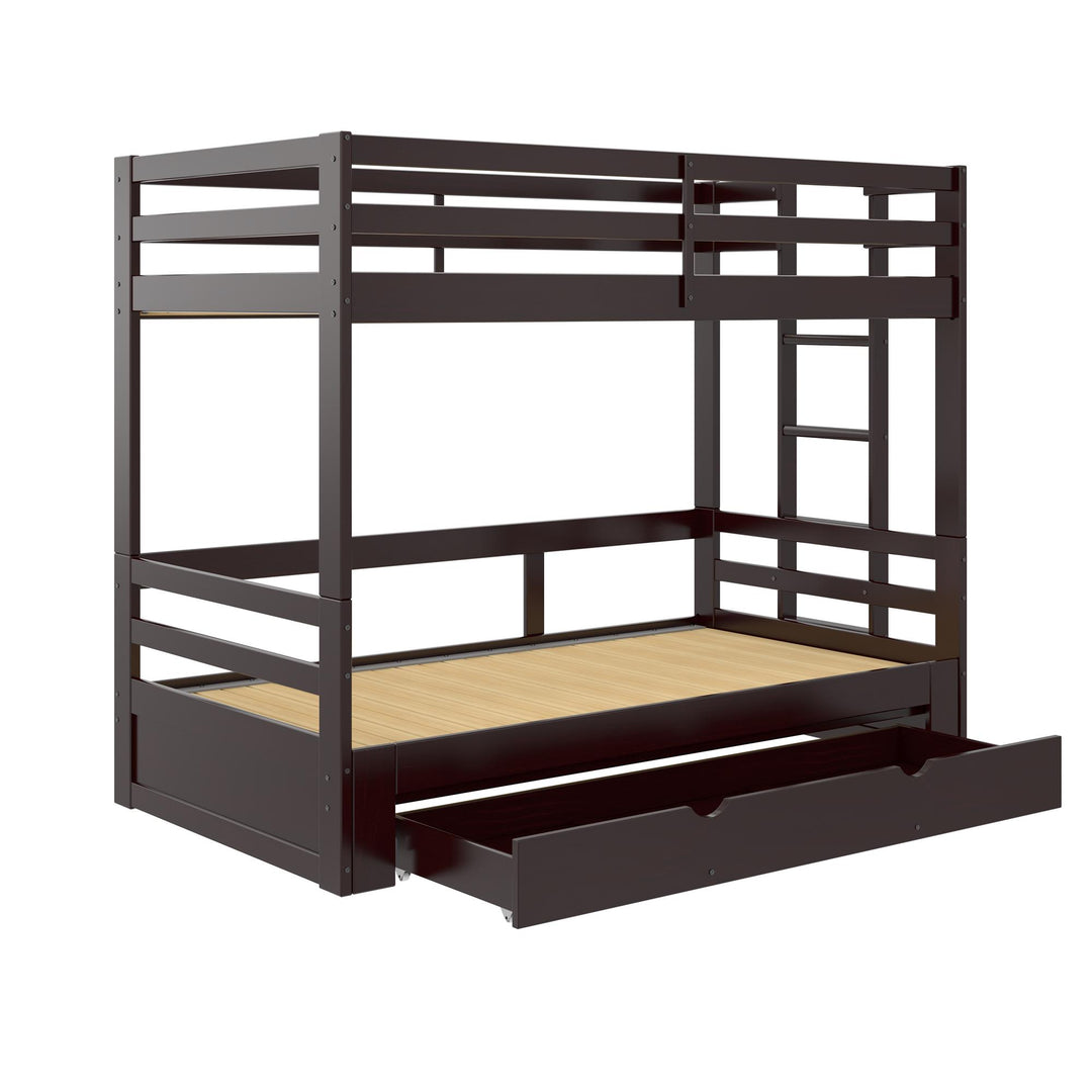 Rhodes Extendable Twin-over-Twin/King Bunk Bed with Storage Drawer, - Brown - Twin-Over-Twin