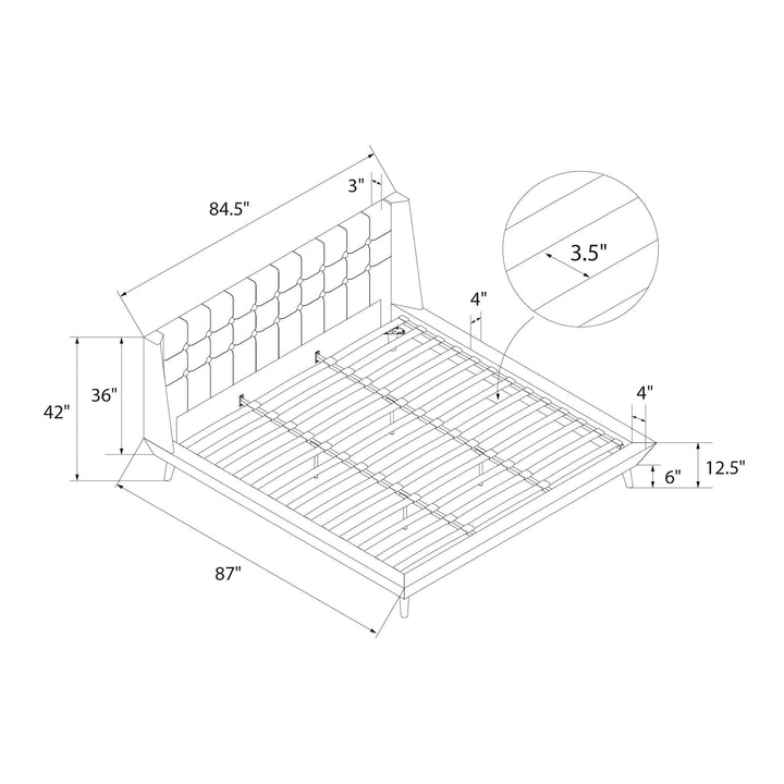 Farnsworth Upholstered Bed with Low Profile Platform Frame - Blue - King