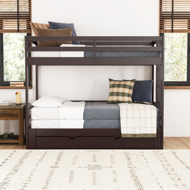 Rhodes Extendable Twin-over-Twin/King Bunk Bed with Storage Drawer, - Brown - Twin-Over-Twin