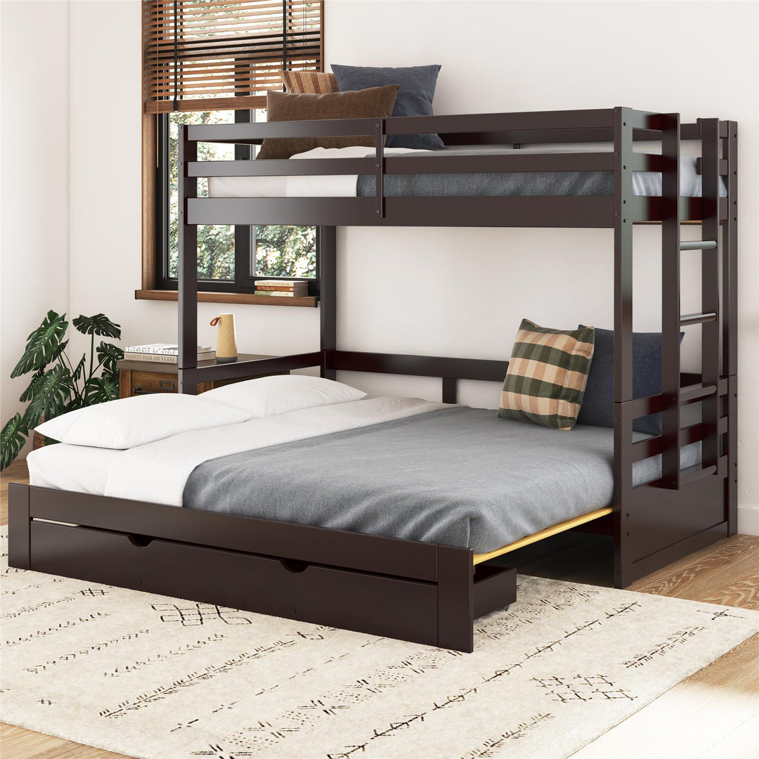 Rhodes Extendable Twin-over-Twin/King Bunk Bed with Storage Drawer, - Brown - Twin-Over-Twin