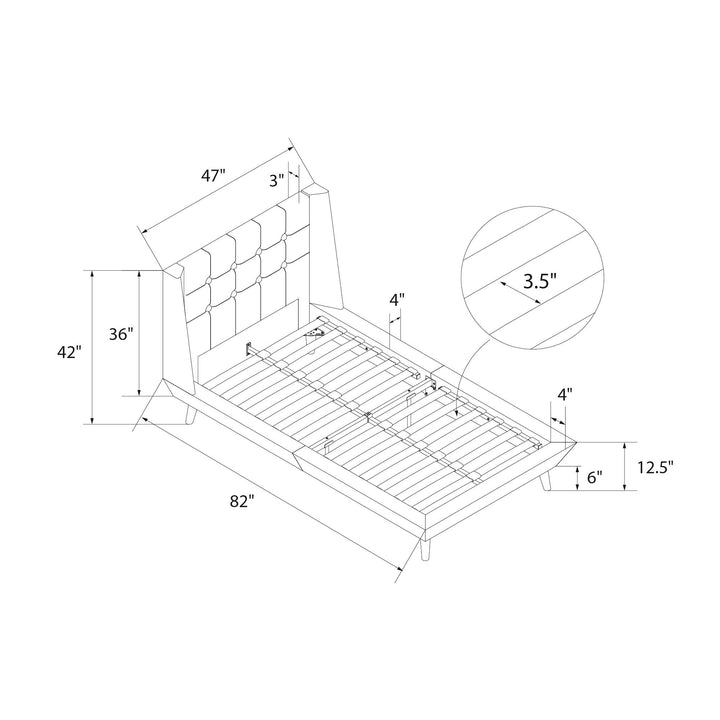 Farnsworth Upholstered Bed with Low Profile Platform Frame - Blue - Twin