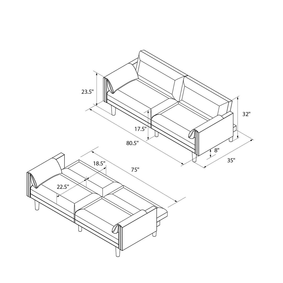 Markham 80.5 inch Futon Sofa Bed with 2 Attached Cushions - Sand Basket Weave - 3-Seater