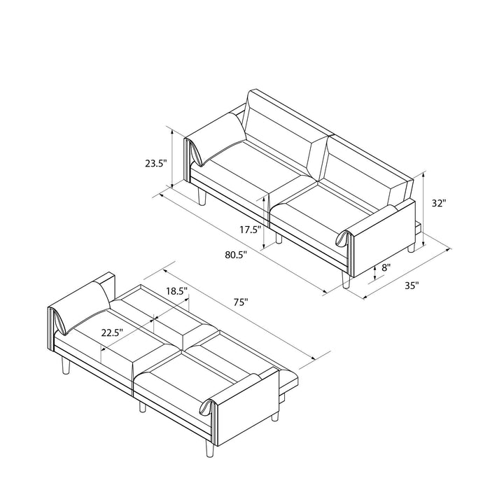 Markham 80.5 inch Futon Sofa Bed with 2 Attached Cushions - Sand Basket Weave - 3-Seater