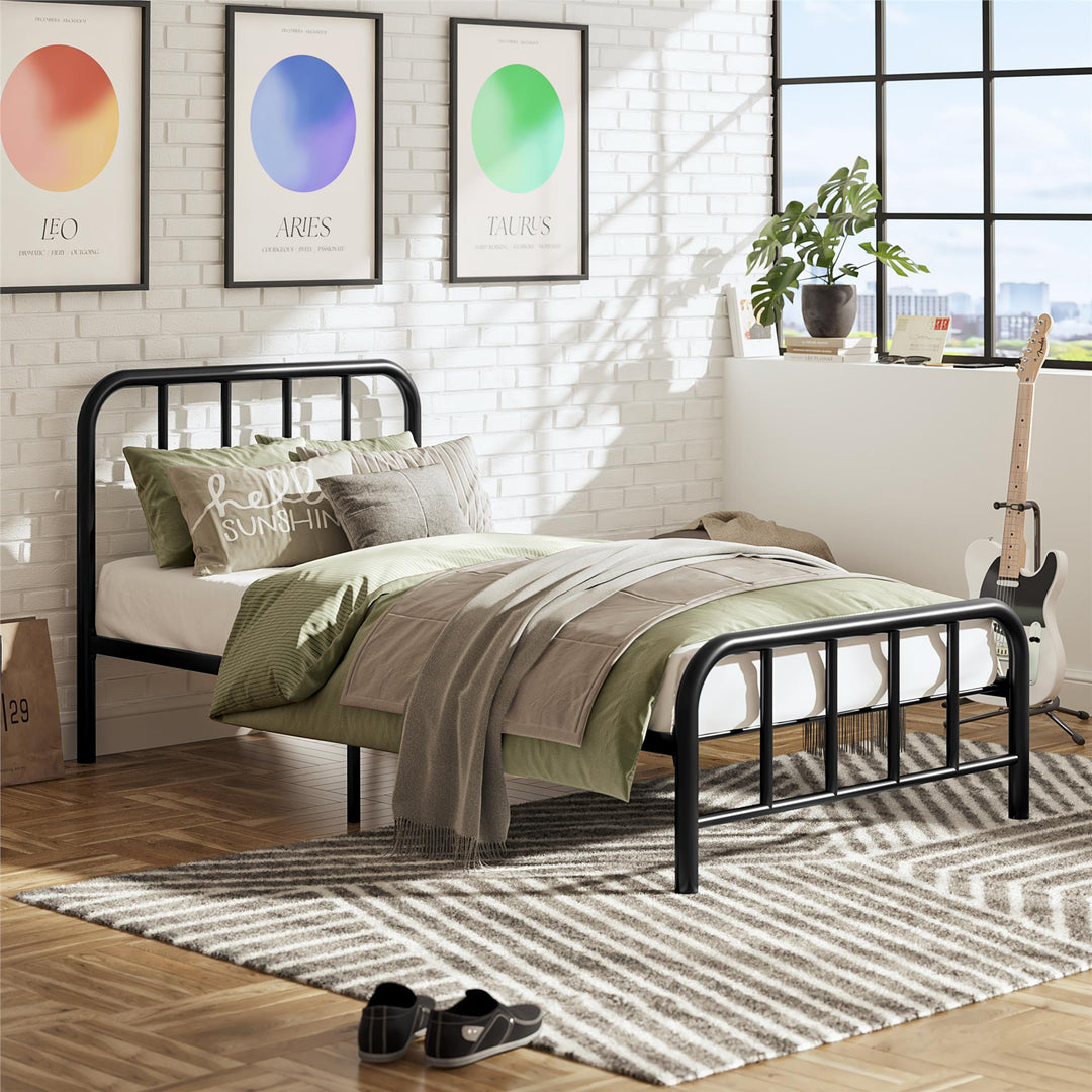 Marva Twin Metal Bed Frame with Headboard - Black - Twin