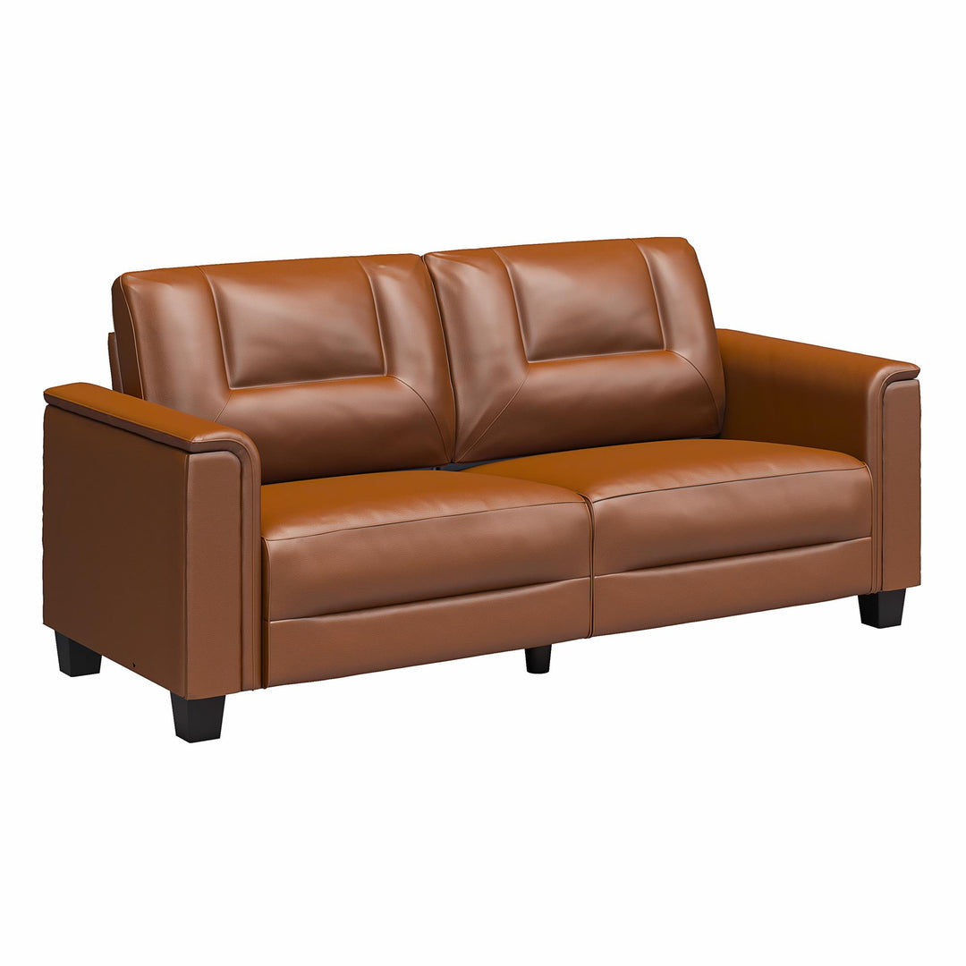 Bubba 75.5 inch Upholstered Sofa with Pillow Arms - Brown Faux Leather - 3-Seater