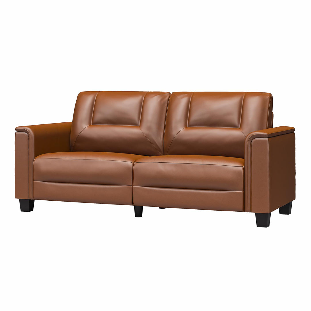 Bubba 75.5 inch Upholstered Sofa with Pillow Arms - Brown Faux Leather - 3-Seater