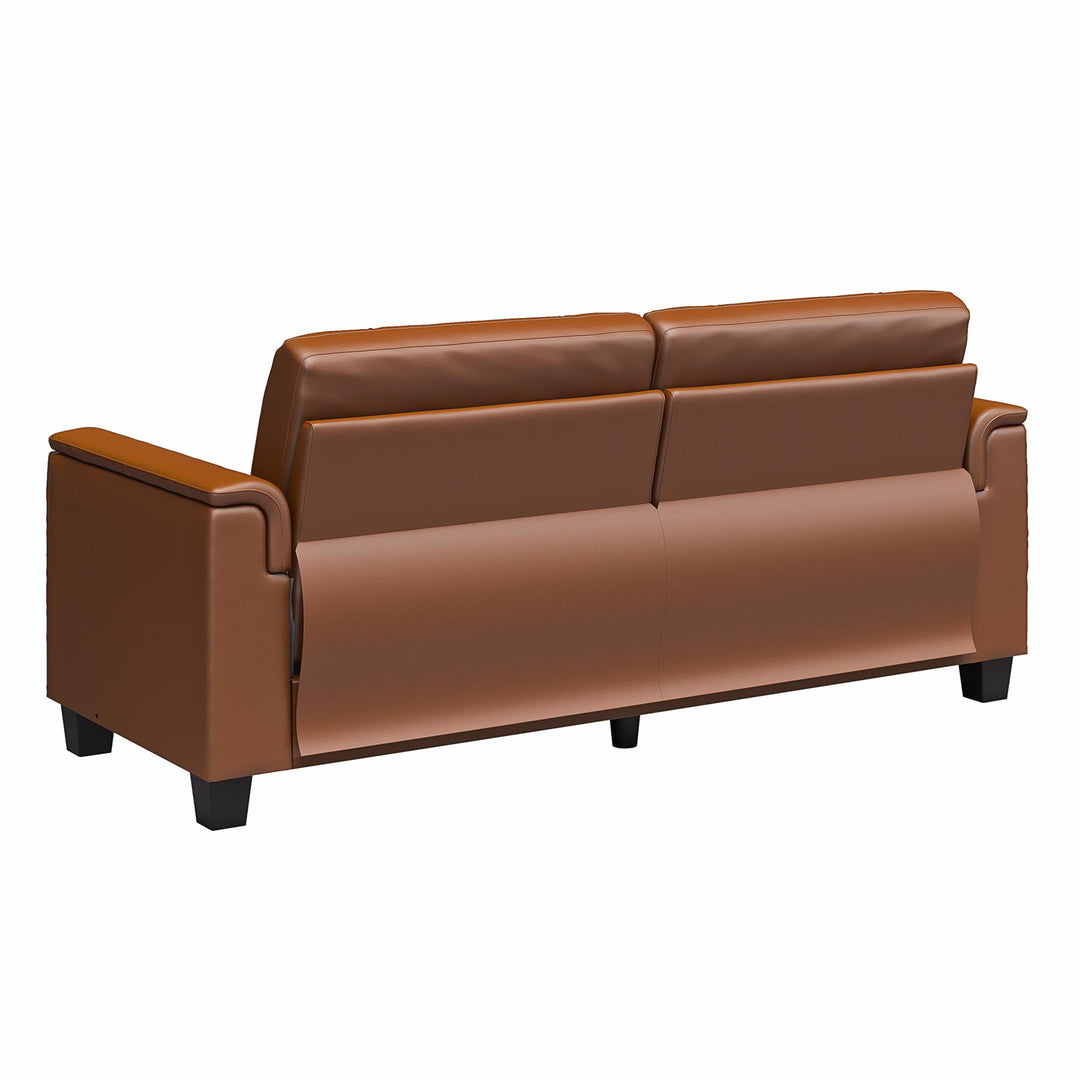 Bubba 75.5 inch Upholstered Sofa with Pillow Arms - Brown Faux Leather - 3-Seater