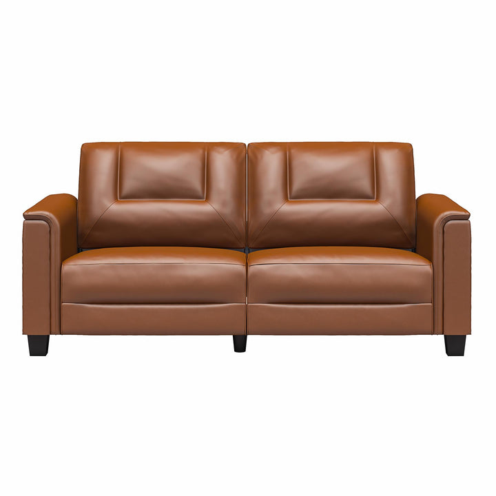 Bubba 75.5 inch Upholstered Sofa with Pillow Arms - Brown Faux Leather - 3-Seater