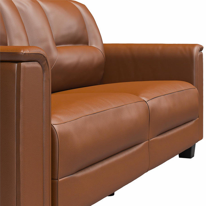 Bubba 75.5 inch Upholstered Sofa with Pillow Arms - Brown Faux Leather - 3-Seater