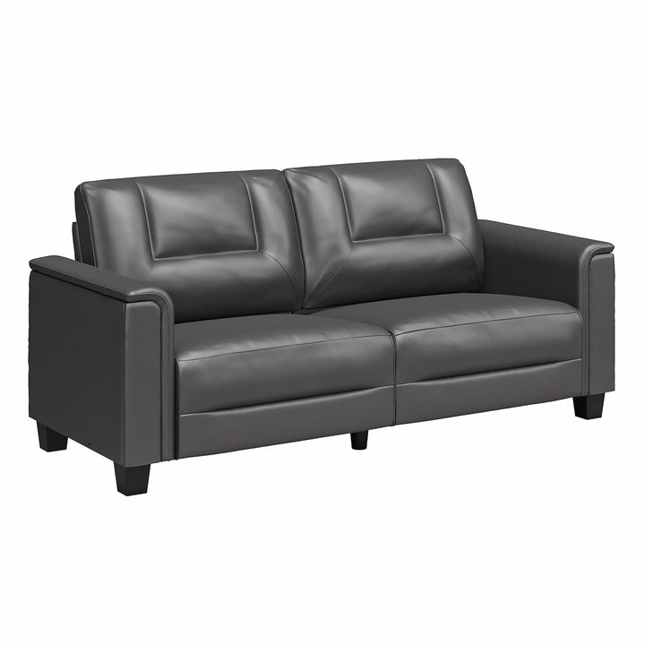 Bubba 75.5 inch Upholstered Sofa with Pillow Arms - Charcoal Faux Leather - 3-Seater