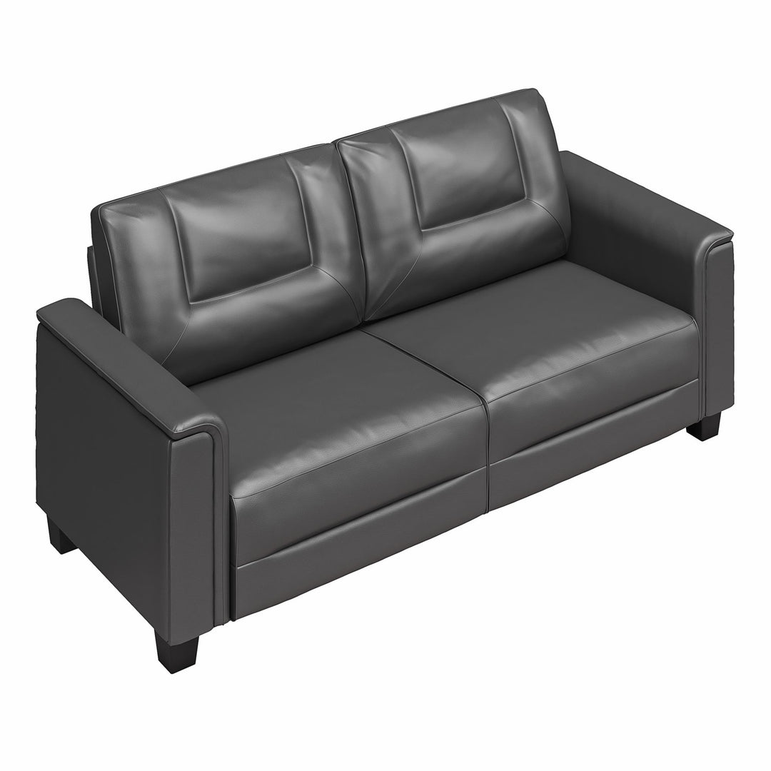 Bubba 75.5 inch Upholstered Sofa with Pillow Arms - Charcoal Faux Leather - 3-Seater