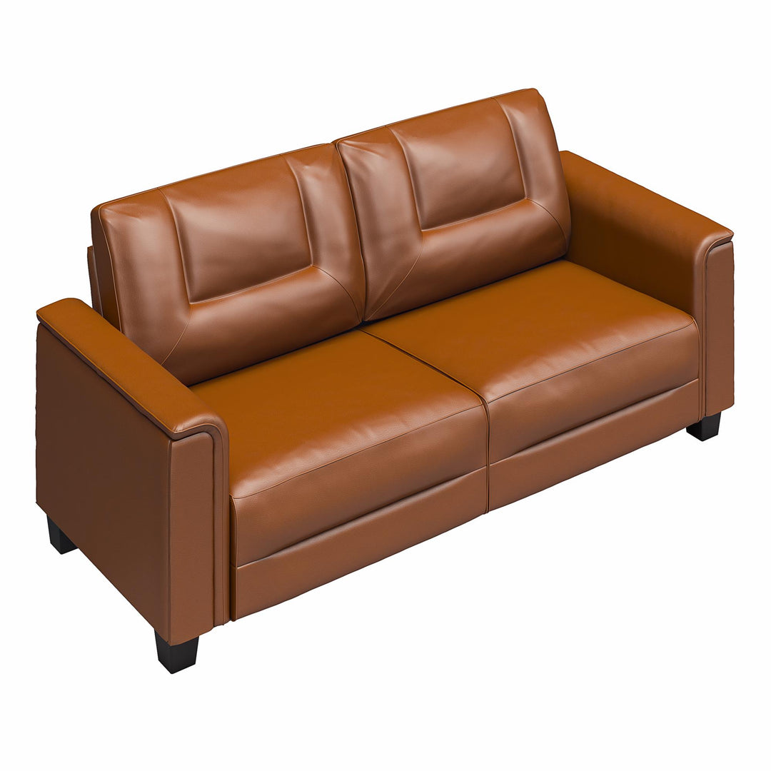 Bubba 75.5 inch Upholstered Sofa with Pillow Arms - Brown Faux Leather - 3-Seater