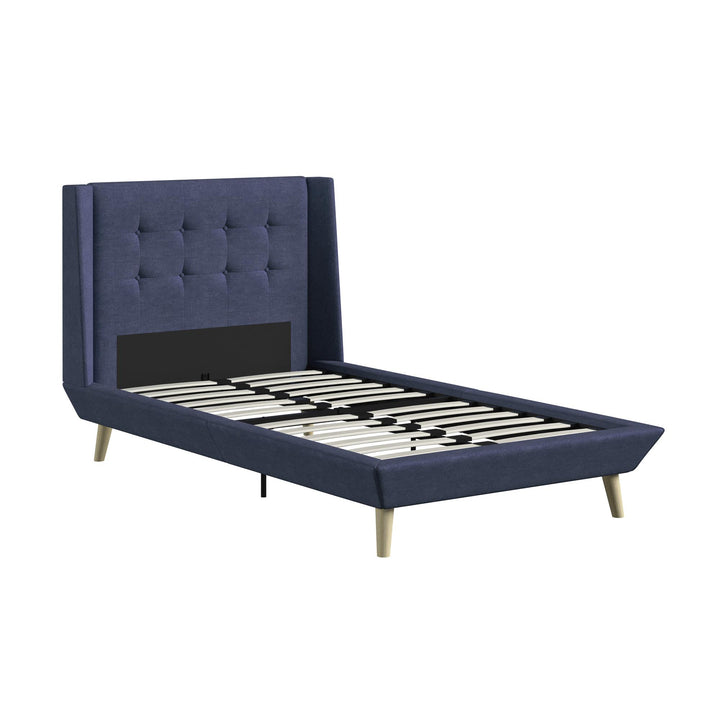 Farnsworth Upholstered Bed with Low Profile Platform Frame - Blue - Twin