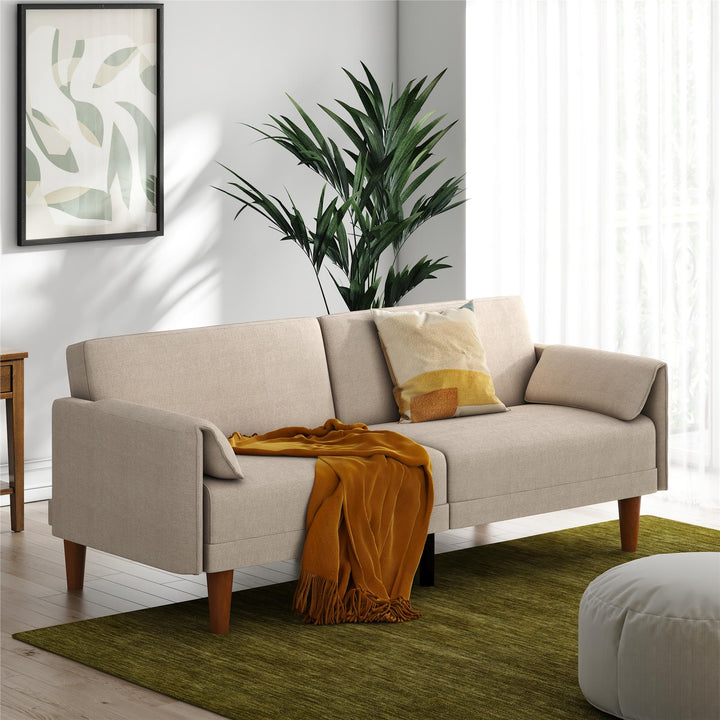 Markham 80.5 inch Futon Sofa Bed with 2 Attached Cushions - Sand Basket Weave - 3-Seater