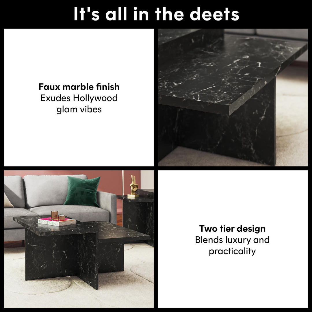 Brielle Two-Tiered Coffee Table - Black Marble