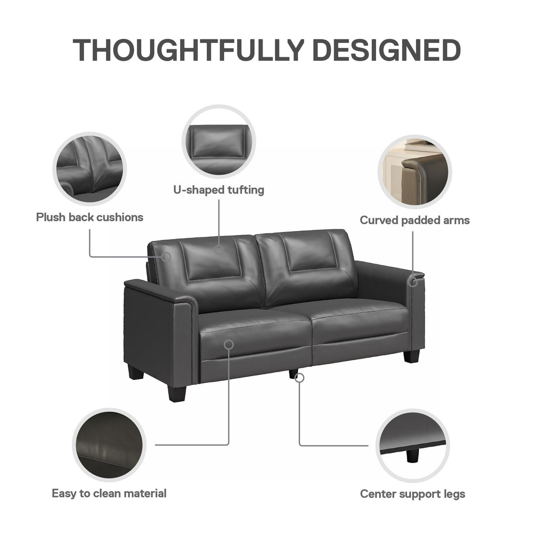 Bubba 75.5 inch Upholstered Sofa with Pillow Arms - Charcoal Faux Leather - 3-Seater