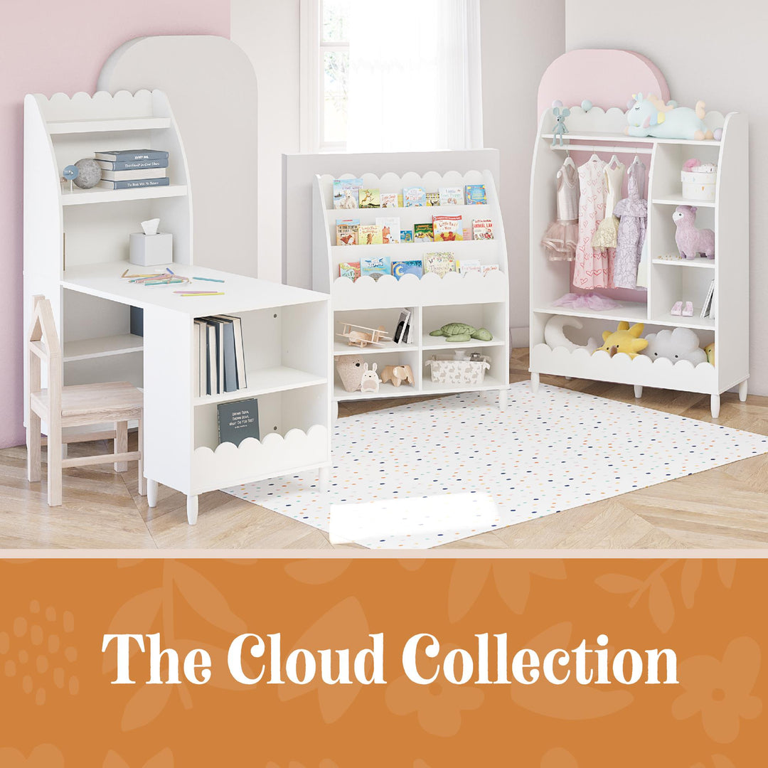 Cloud Kids Dress Up Storage and Clothing Rack with Toy Organizer and Shelves - White