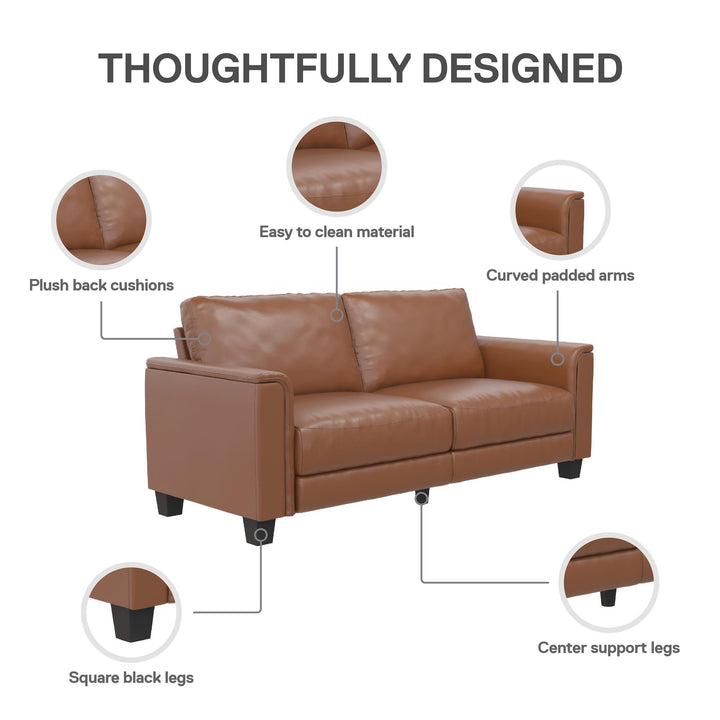 Colton 3 Seater Upholstered Leather Fabric Sofa - Camel - 3-Seater