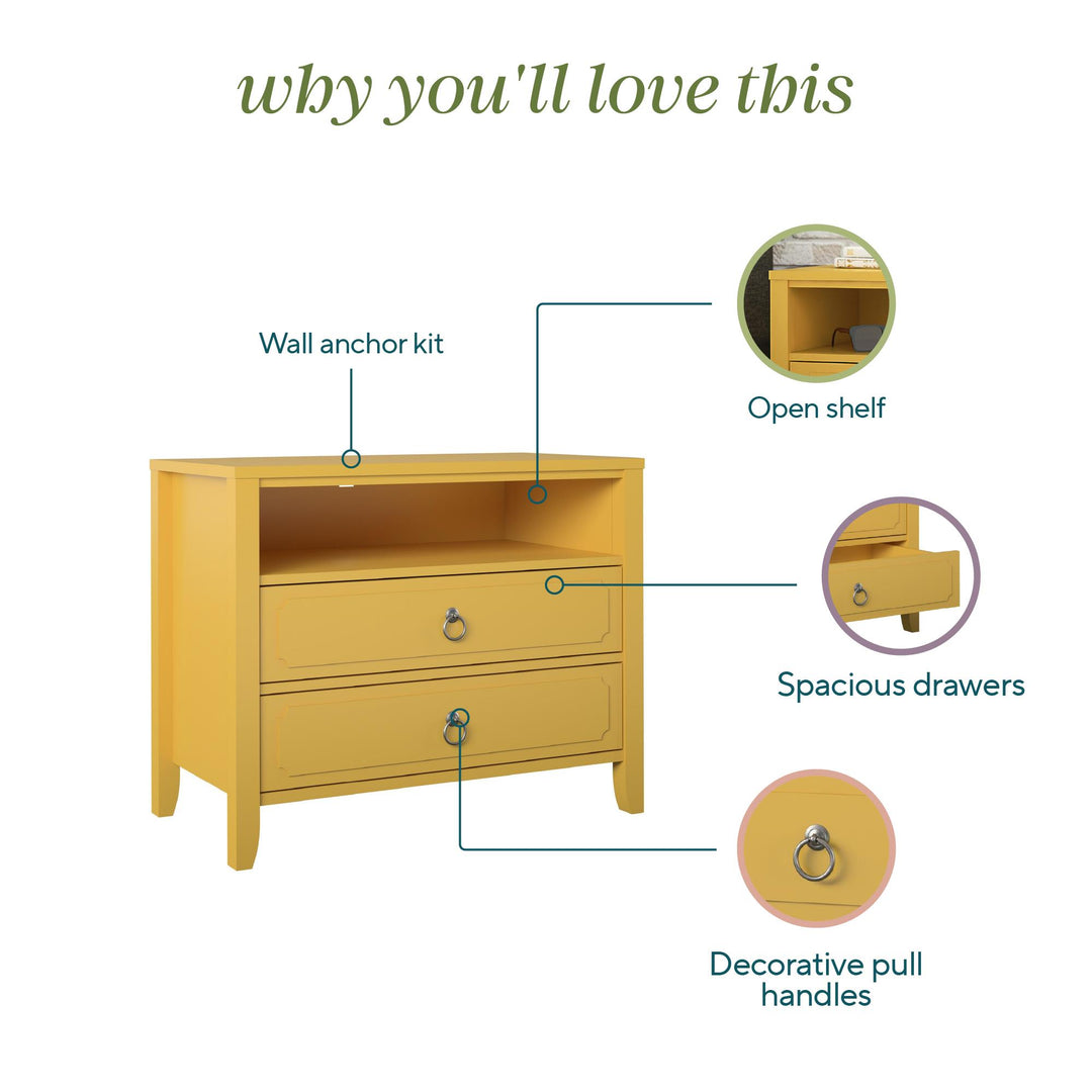 Her Majesty 2 Drawer Nightstand with 1 Open Cubby and 2 Drawers - Mustard Yellow